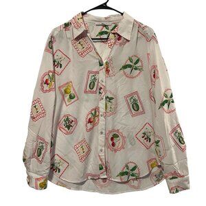 Jane + Delancey Women’s Top Fruits Medium Size Buttons Long Sleeves Fresas Limón